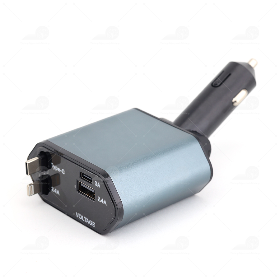 Bộ sạt nhanh 4in 1 (2 cổng + 1 dây sạc 2.4A + 1 dây sạc Type C) dây dài 800mm