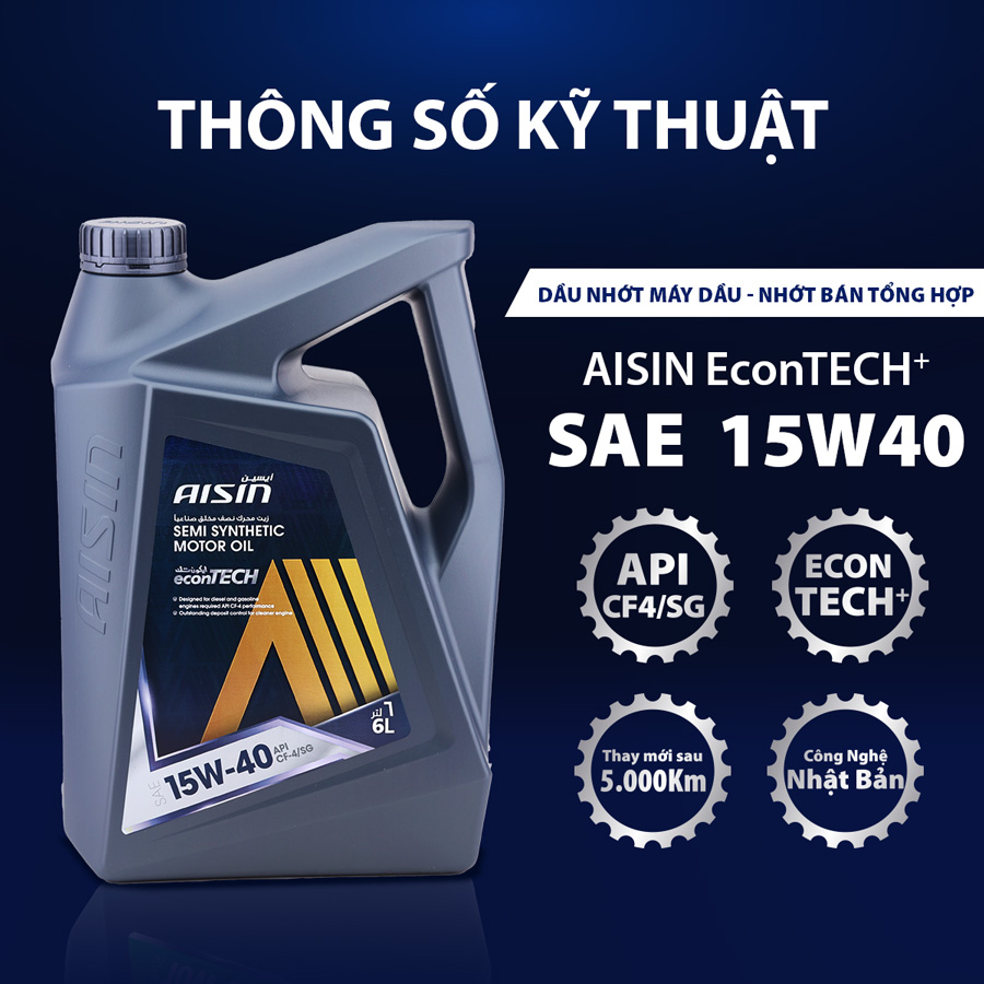Nhớt Động Cơ Aisin 15W-40 CF4/SG Semi Synthetic 6 Lít ECSF1546P