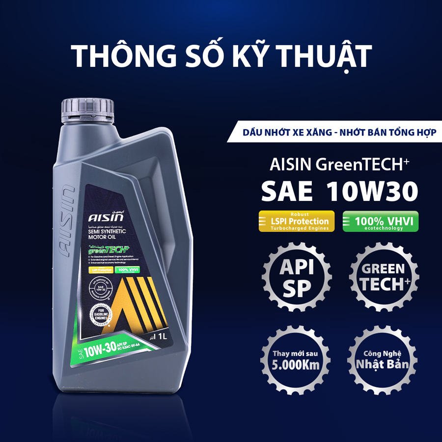Nhớt Động Cơ Aisin 10W-30 SP PLUS greenTECH+ Semi Synthetic 1 Lít ESSP1031PB