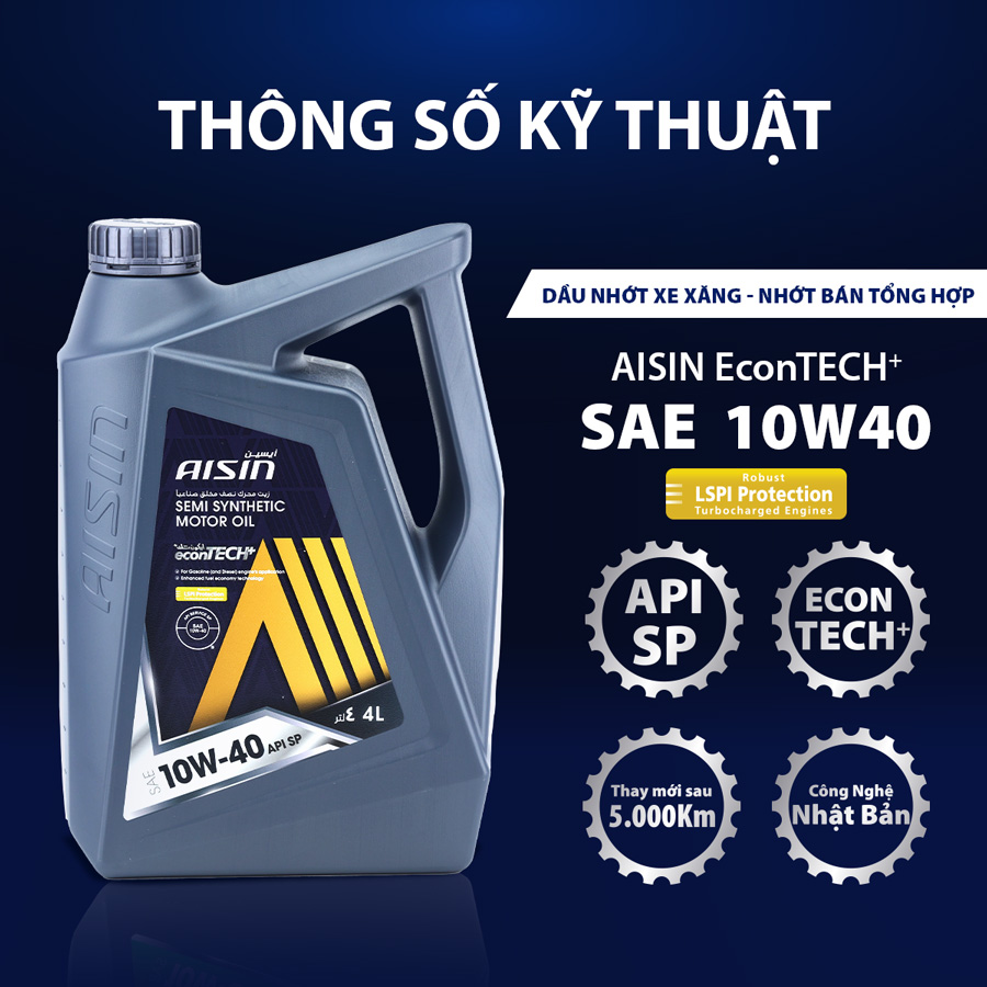 Nhớt Động Cơ Aisin 10W-40 SP PLUS Semi Synthetic 4 Lít ESSNP1044P