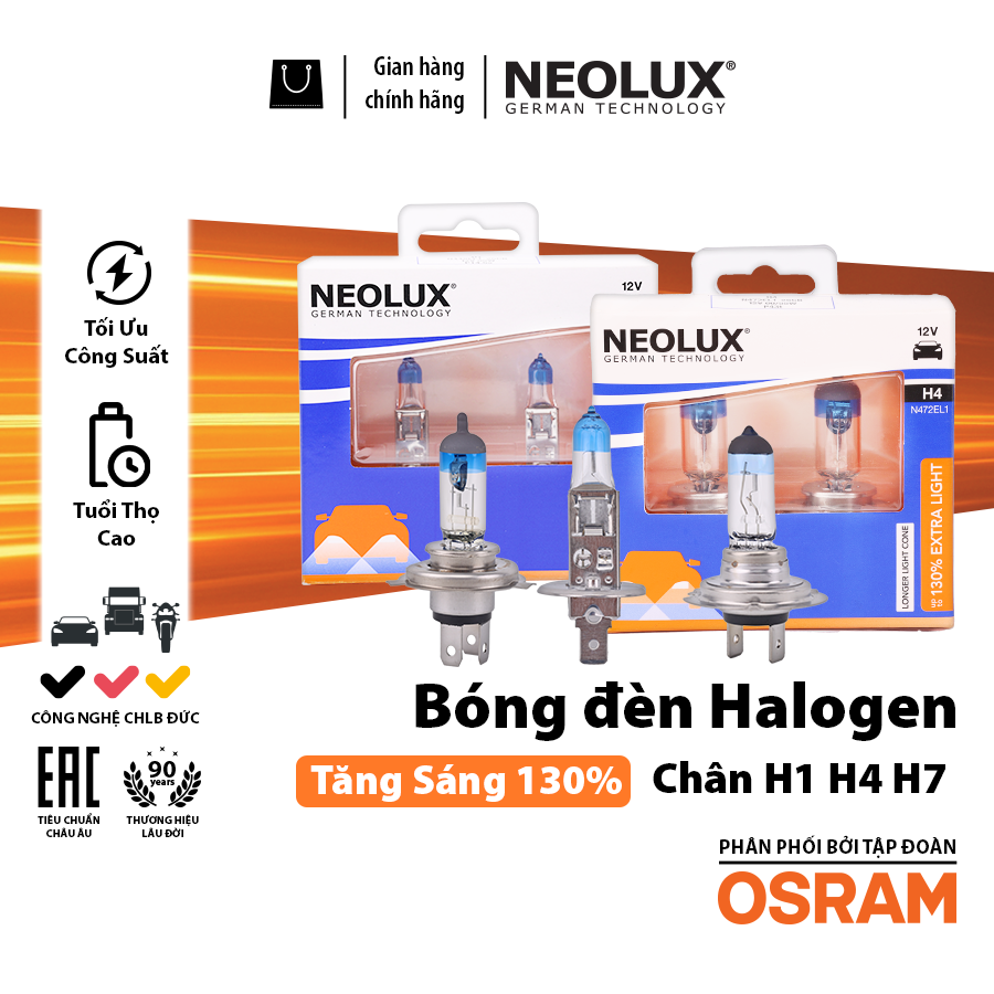 Bóng Halogen Tăng Sáng 130% H1 12V 55W N448EL1-2SCB Hiệu Neolux