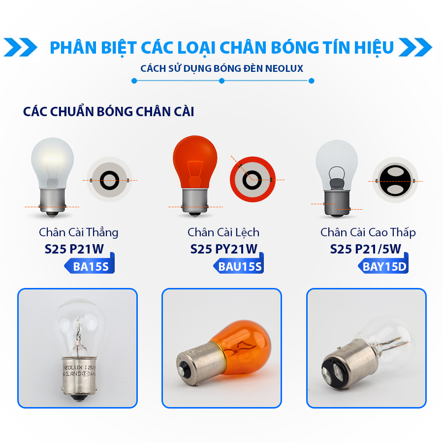Bóng đèn sau S25 1 tim (trắng) P21W N382 12V - 21W (BA15S) chân thẳng NEOLUX