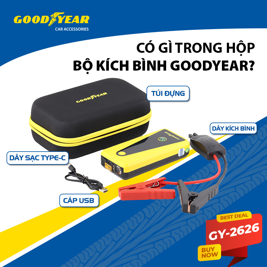 Bộ kích điện GOODYEAR GY-2626 12V 6400mAh - 400A - 22.35Wh - 1.6A mặt đồng hồ điện tử