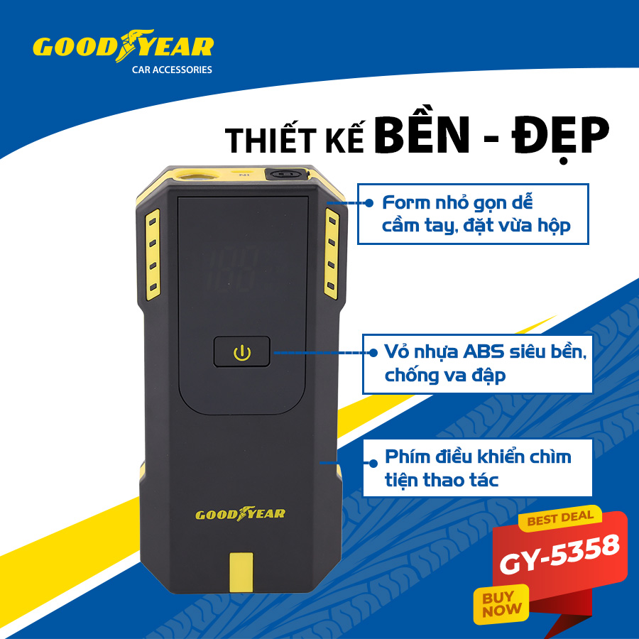Bộ kích điện GOODYEAR GY-5358 12V 12000mAh - 670A - 44.4Wh - 3.0A mặt đồng hồ điện tử