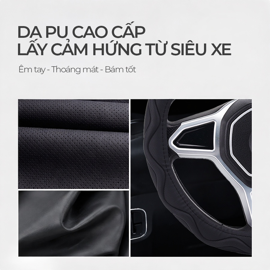Bao vô lăng CIND  PU+TPE kiểu D Y019D size M đen