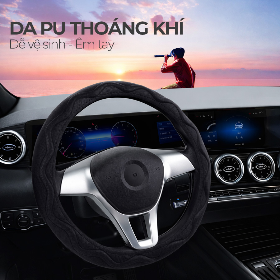 Bao vô lăng CIND PU+TPE Y019 size M đen