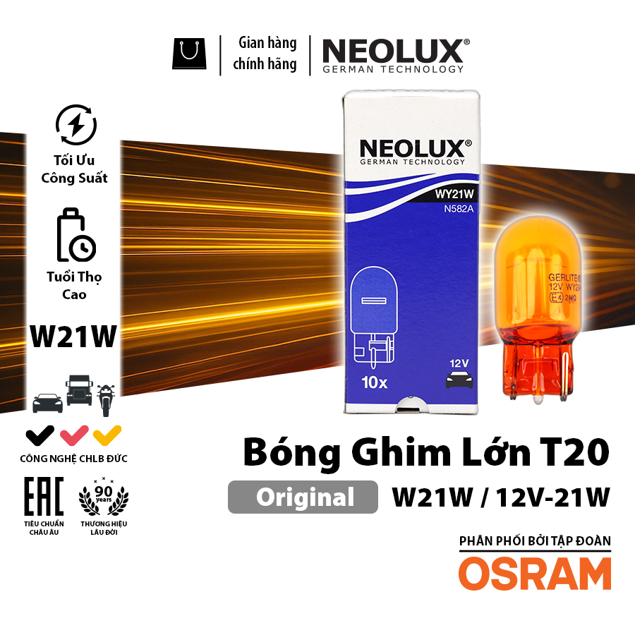 Bóng gim lớn T20 1 tim (W21W) (màu vàng) 12V 21W N582A Hiệu NEOLUX