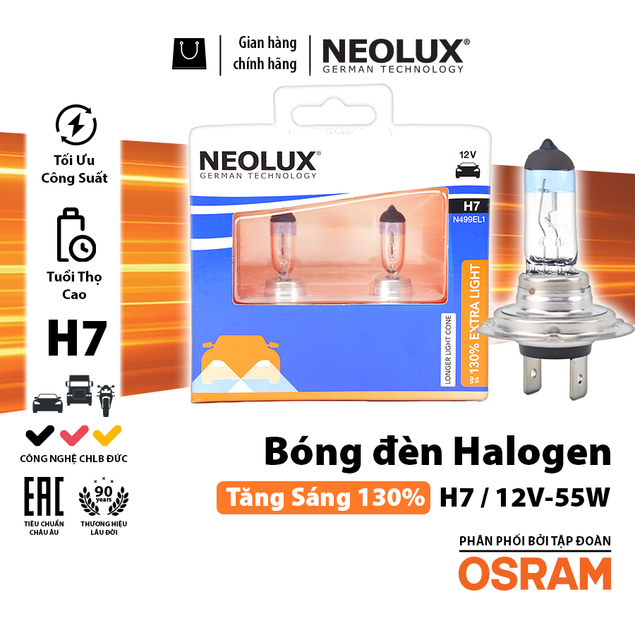 Bóng Halogen Tăng Sáng 130% H7 12V 55W N499EL1-2SCB Hiệu Neolux