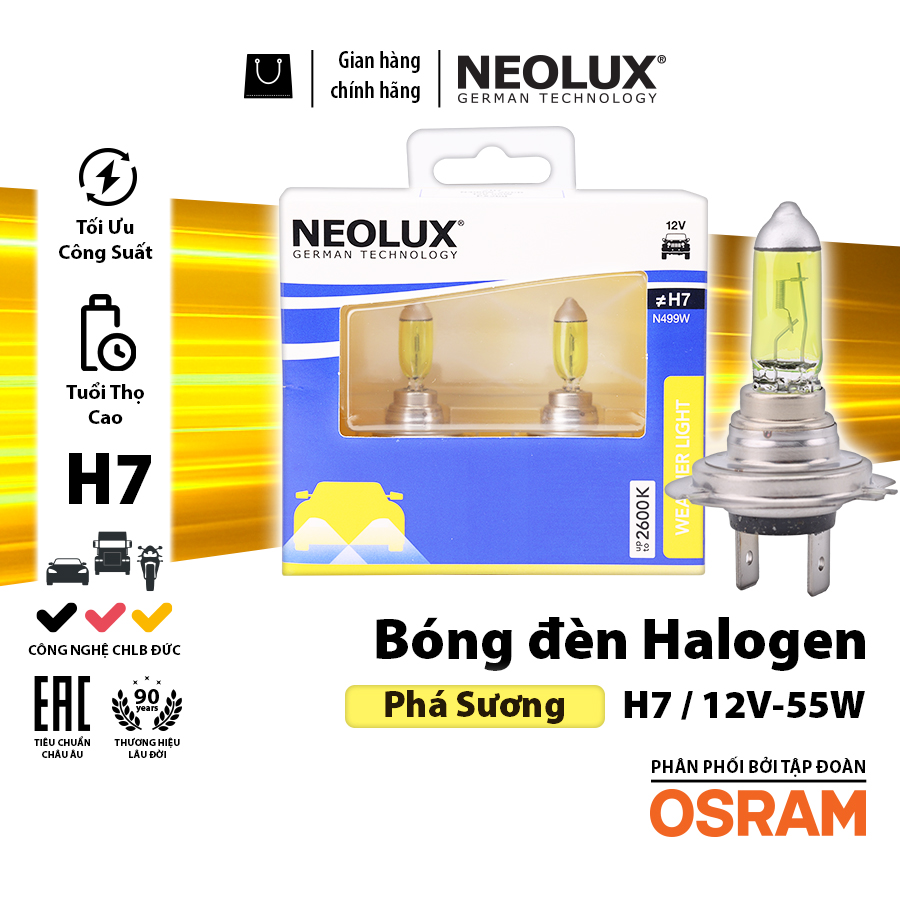 Bóng Halogen Phá Sương H7 12V 55W PX26D N499W-2SCB Hiệu Neolux