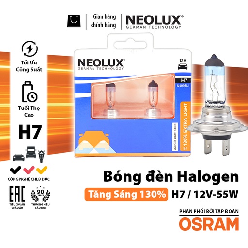 [BDNLXH712VN499EL1130] Bóng Halogen Tăng Sáng 130% H7 12V 55W N499EL1-2SCB Hiệu Neolux